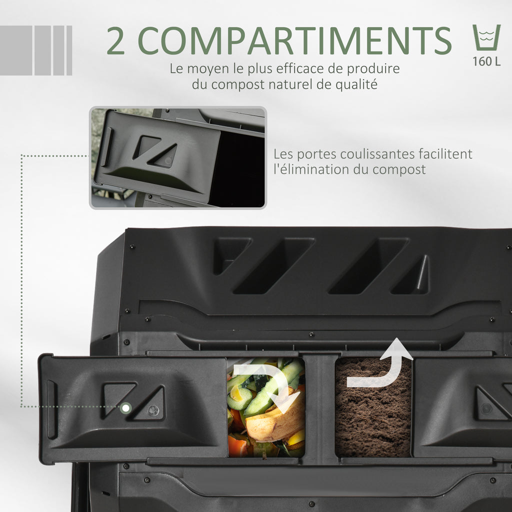 Composteur de Jardin - bac à Compost pour déchets - Rotatif 360° - Double Chambre 160 L - Acier PP Noir-4