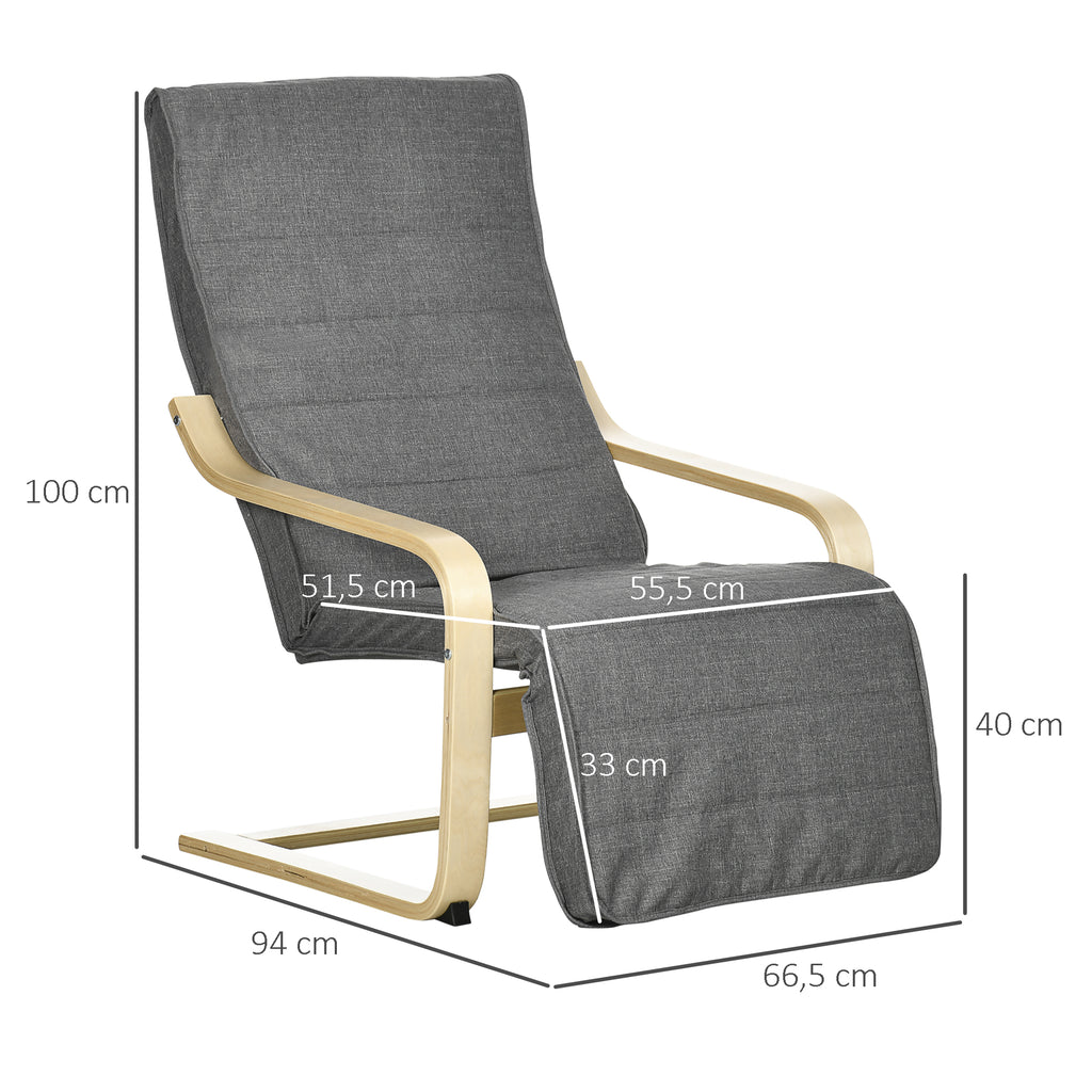 Fauteuil Luxe Confort et Relaxation avec Repose-Pied réglable déhoussable 94 x 66,5 x 100 cm cm Bois Massif Gris-2