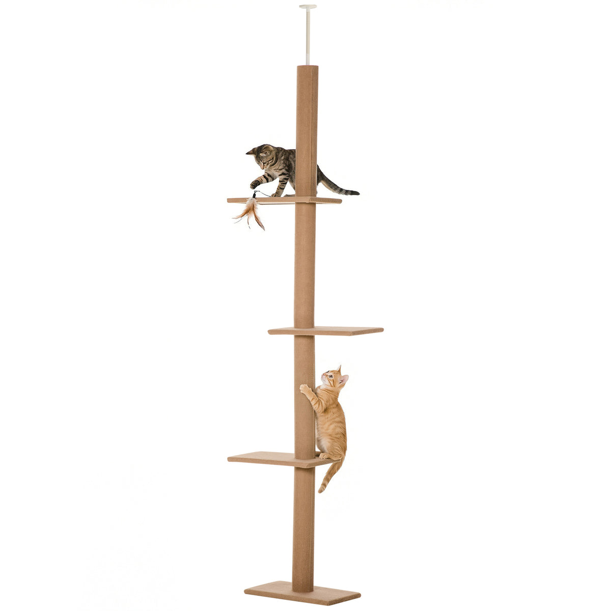 Arbre à chat poteau à griffer hauteur réglable dim. 43L x 27I x 228-260H cm 4 niveaux d'activités marron-0