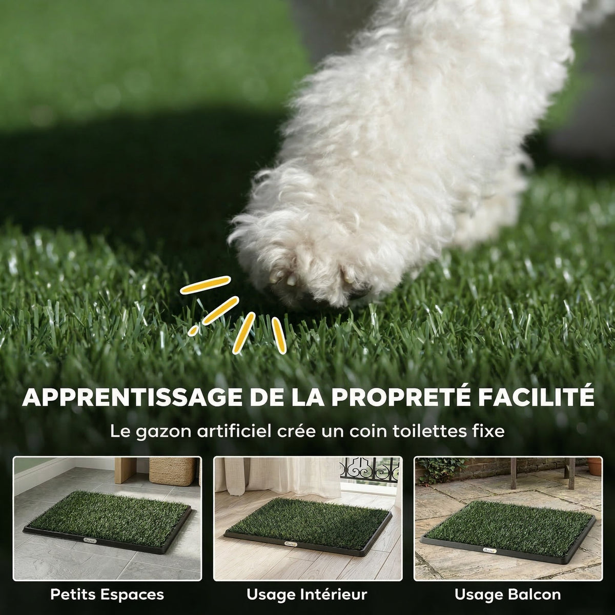 Toilette pour Chien Bac à Litière avec 2 Tapis en Gazon Artificiel et Grille de Drainage PP Lavable 76x50 cm Noir-3