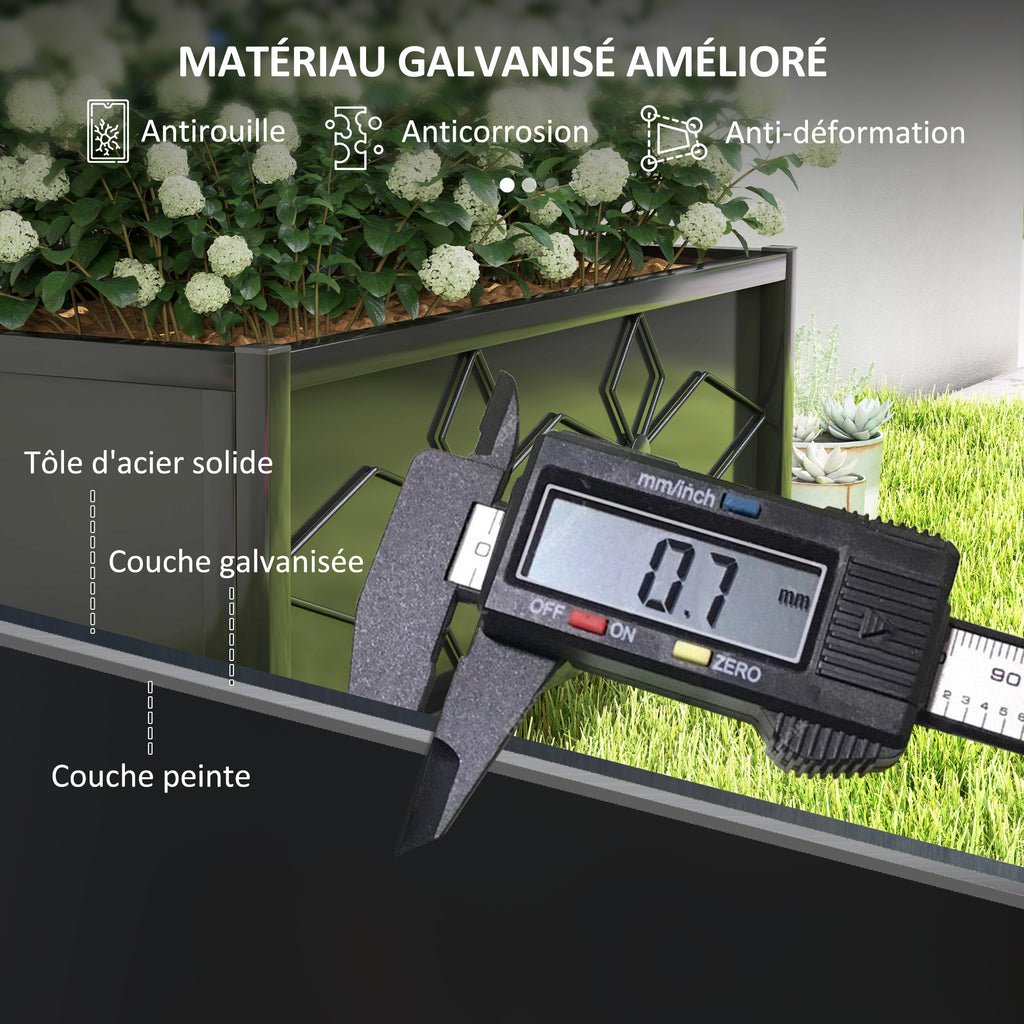 Jardinière surélevée pour le jardin avec treillis, acier galvanisée avec motif en losange, 90 x 40 x 120 cm, noir-5