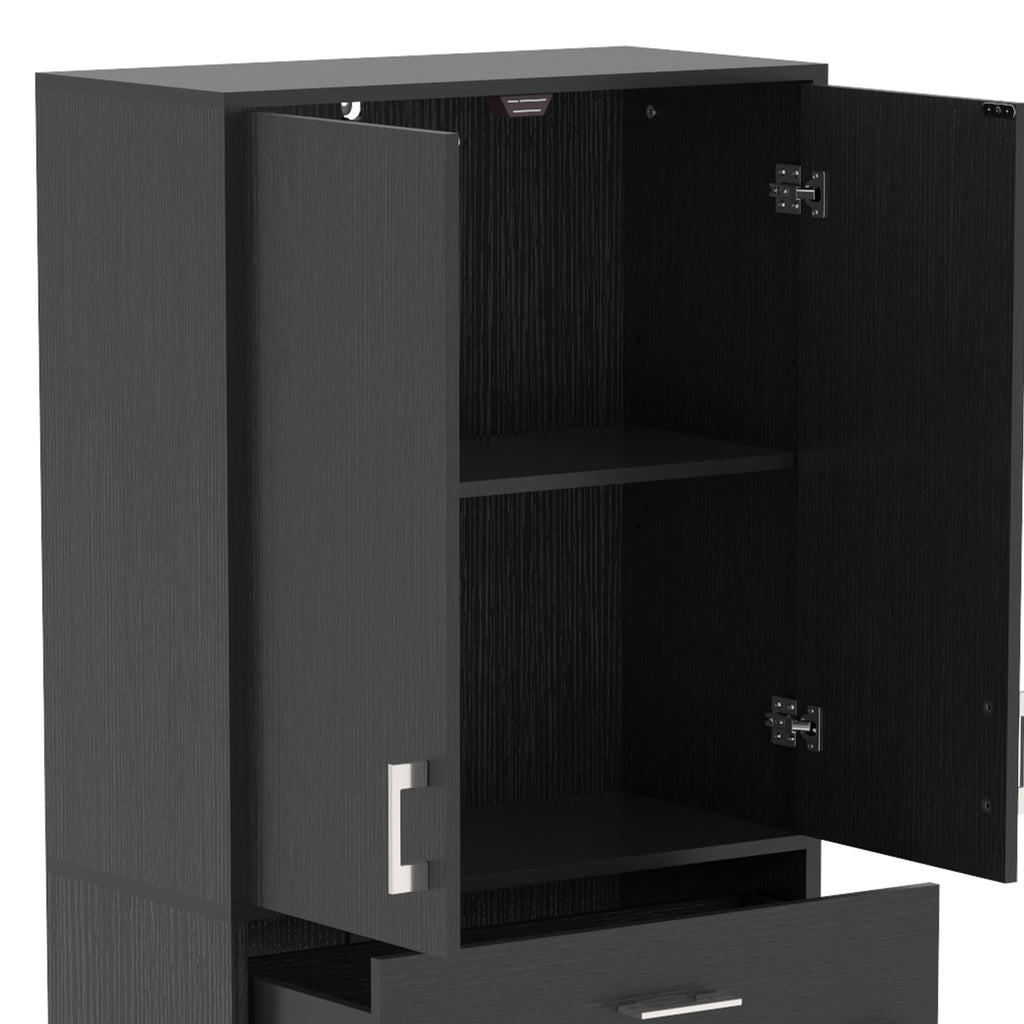 Buffet haut armoire de cuisine 4 portes 2 placards et 1 tiroir central hauteur 180 cm avec 2 étagères réglables noir-9