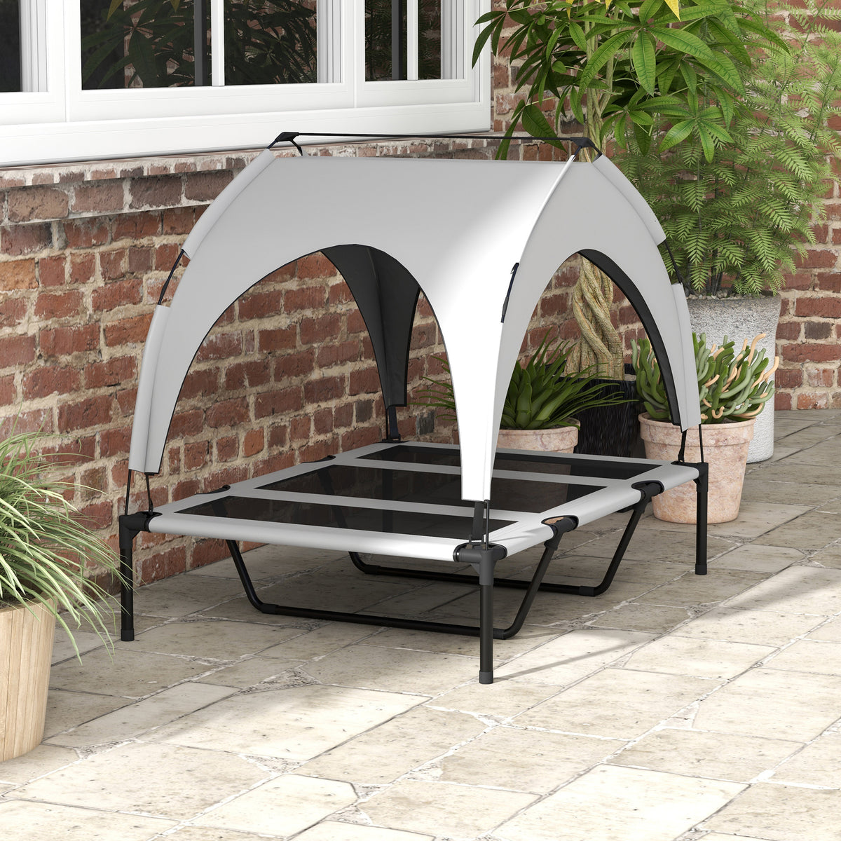 Lit pour chien chat sur pieds grand confort velum anti-UV oxford sac de transport inclus106 x 76 x 94 cm gris-8