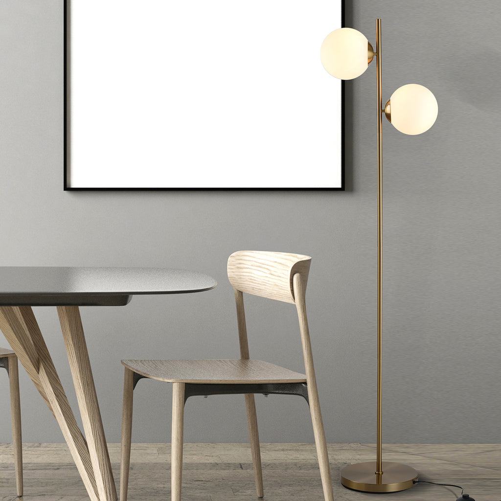 Lampadaire design lampadaire sur pied salon néo-rétro 2 Têtes boules max. 40 W métal doré-5
