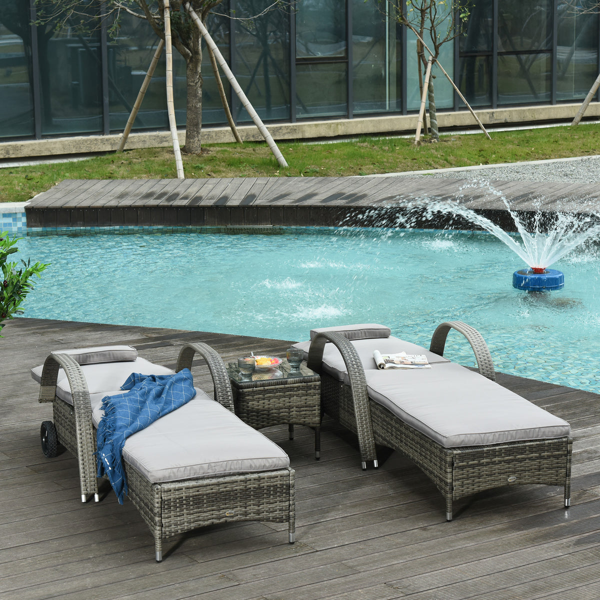 Lot de 2 transats bains de soleil : matelas, têtière, inclinaison réglable multipositions, accoudoirs-8