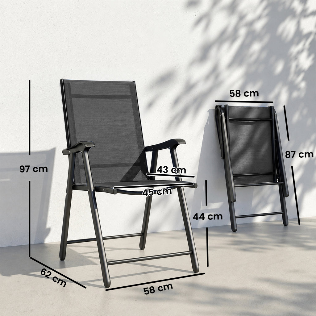 Lot de 4 Chaises de Jardin Pliantes Structure Acier Robuste sans Montage Dossier Haut Ergonomique 58x62x97cm Noir-2