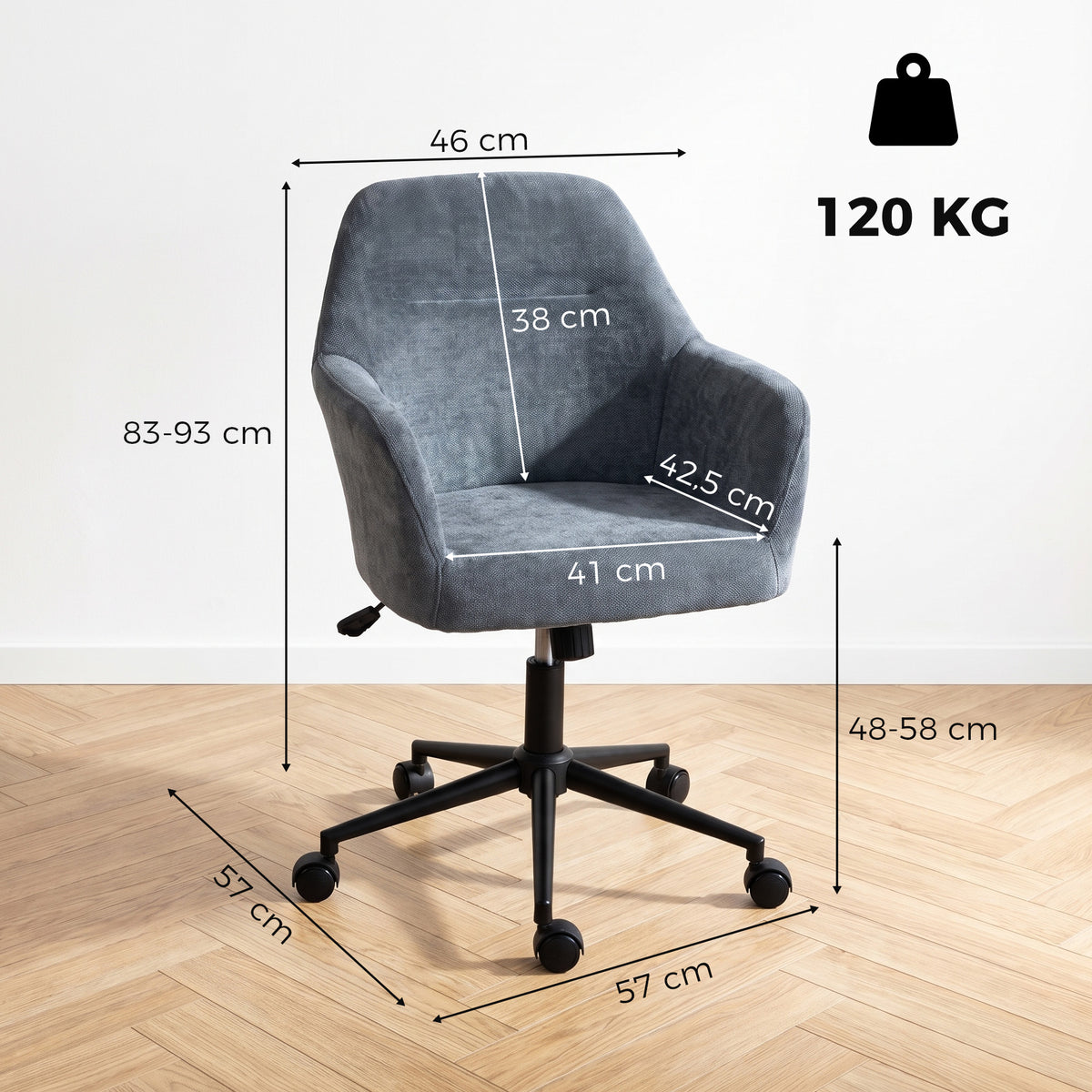 Chaise Bureau Ergonomique, Fauteuil de Bureau en Chenille avec Hauteur Réglable, Fonction Bascule, Bleu-2