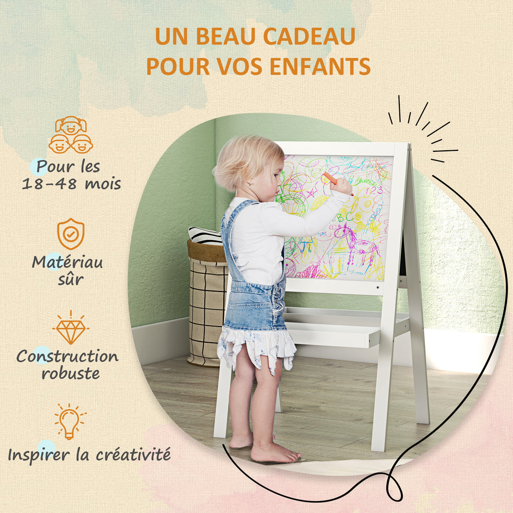 Tableau chevalet enfant 2 en 1 face ardoise magnétique et face tableau noir à craie blanc-5