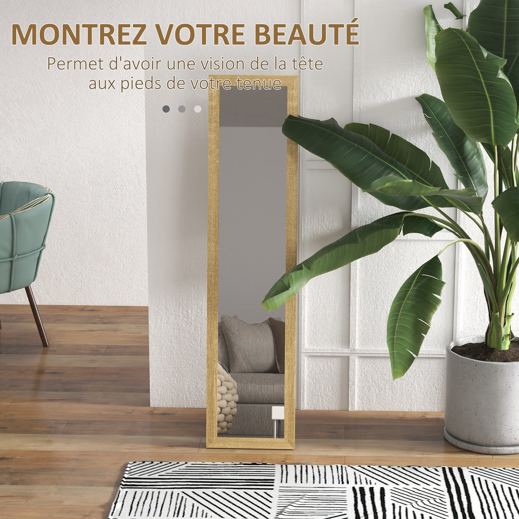 Miroir sur pied mural ou à poser rectangulaire avec cadre en bois pour salon chambre à coucher 37 x 155 cm marron clair-3