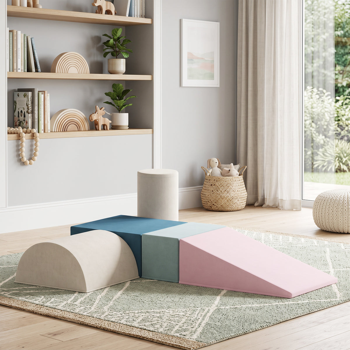 Parcours motricité bébé 5PCS, module en mousse souple avec housse en velours, multicolore-1