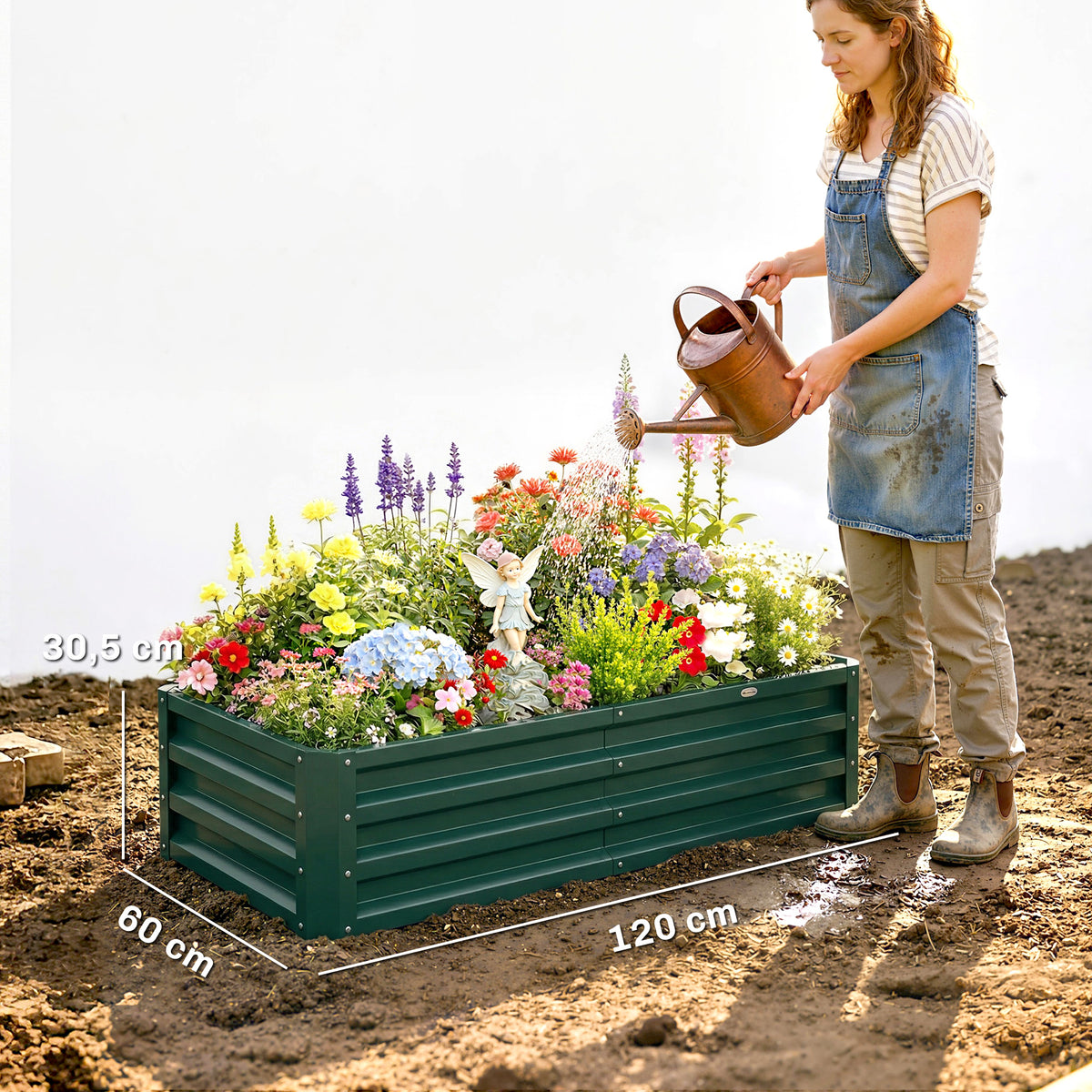 Carré potager de jardin rectangulaire tôle d'acier ondulée 120 x 60 x 30 cm vert foncé-2