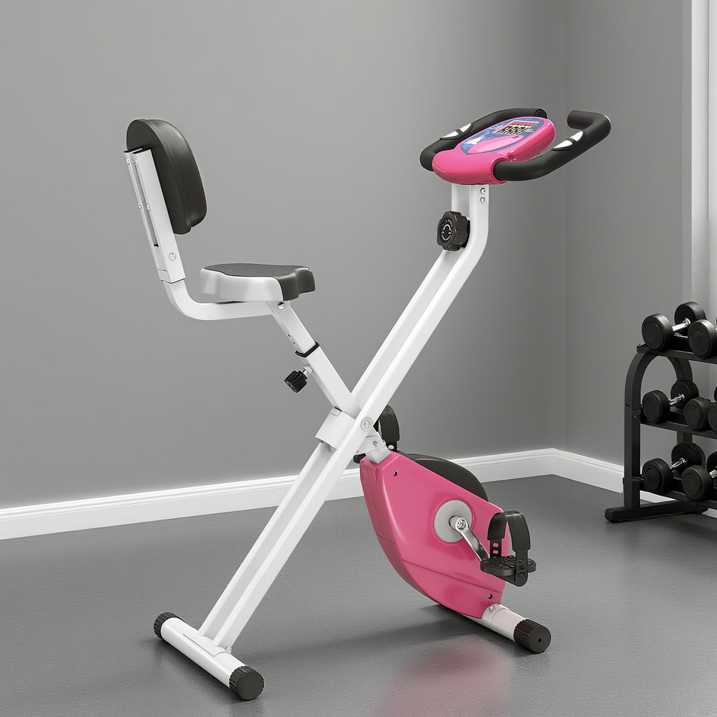 Vélo d'Appartement Pliable Magnétique Cardio-training - Sport Maison avec 8 Niveaux de Résistance et Roulettes - Silencieux Home Trainer avec Capteur de Pouls pour Fitness Homme et Femme, Rose-9