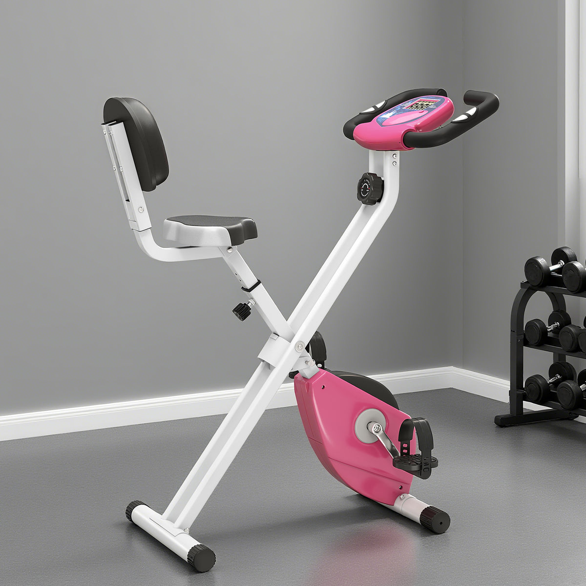 Vélo d'Appartement Pliable Magnétique Cardio-training - Sport Maison avec 8 Niveaux de Résistance et Roulettes - Silencieux Home Trainer avec Capteur de Pouls pour Fitness Homme et Femme, Rose-9
