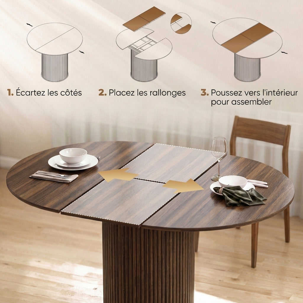 Table à Manger Extensible pour 6 à 8 Personnes, 110-150 cm, Table de Cuisine Ovale avec Piètement Central Rond, Noyer-4