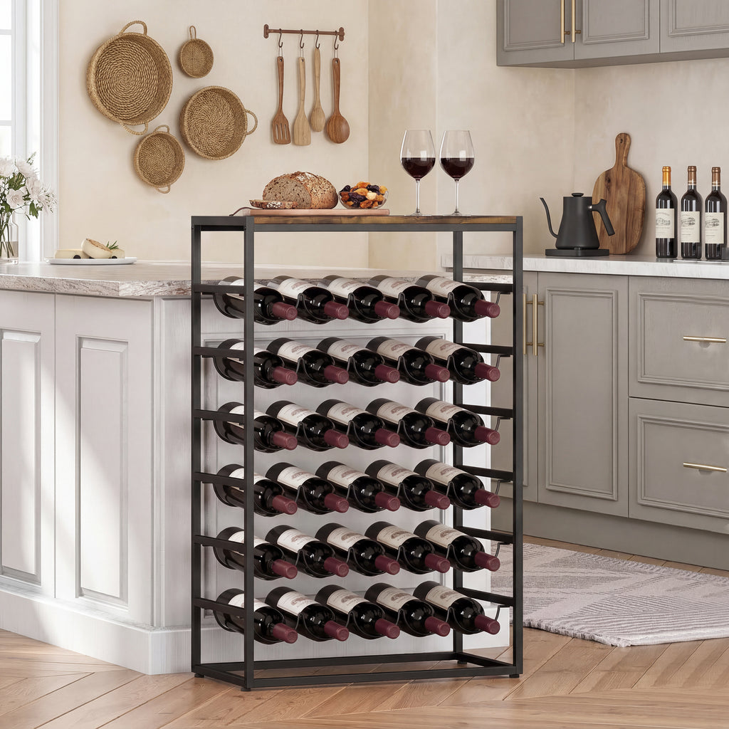 Casier à bouteilles pour 30 bouteilles, étagère à vin avec 6 niveaux, style industriel, 59x30x88,5cm, brun rustique-1