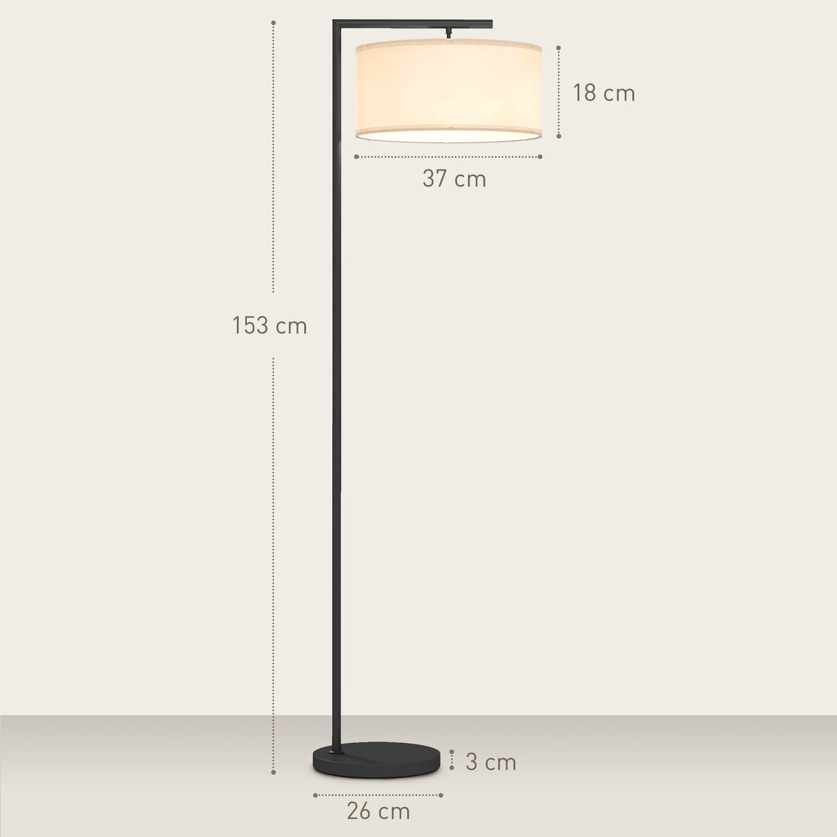 Lampadaire lampe à pied abat-jour en tissu de lin base ronde stable 47 x 37 x 153 cm noir et blanc-2