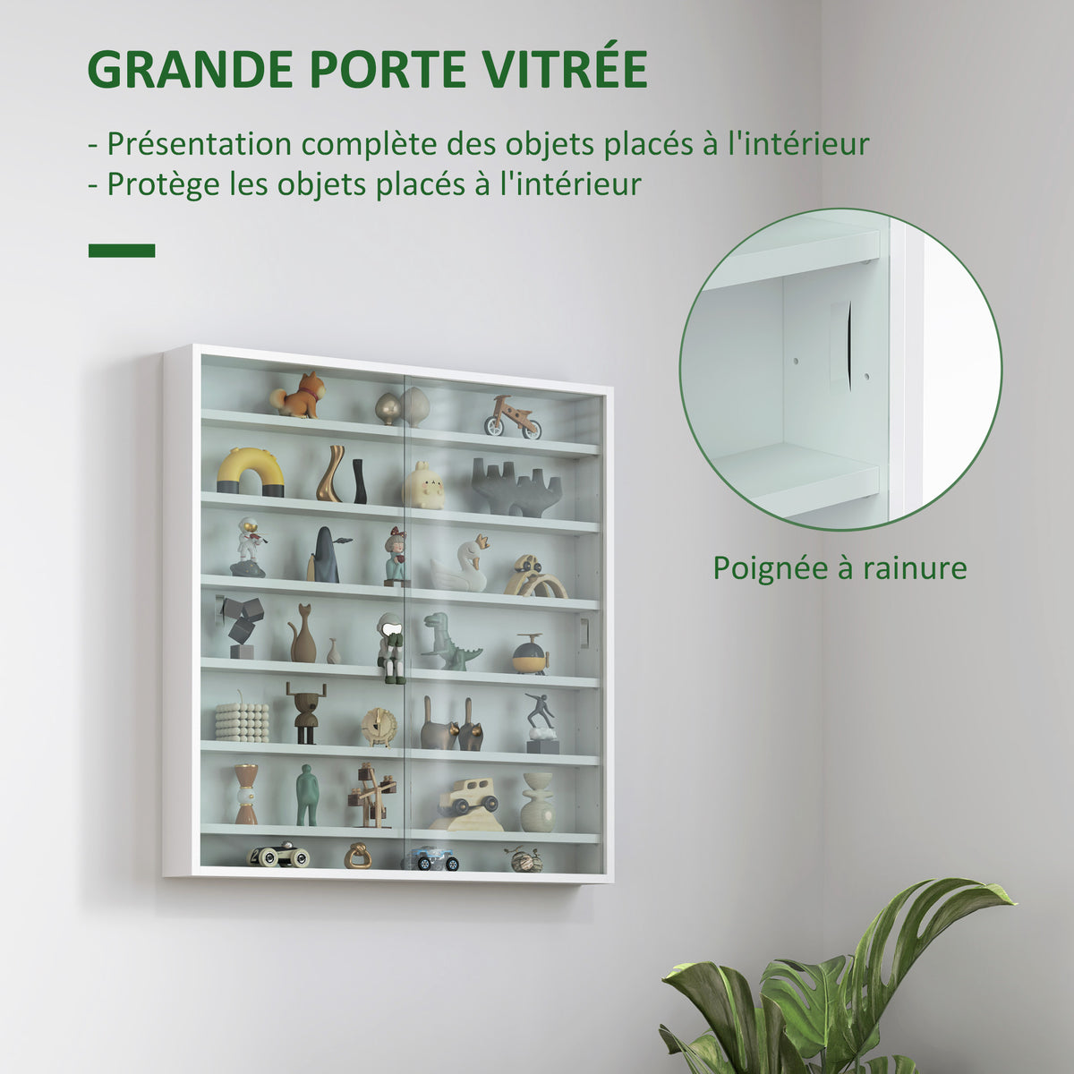 Vitrine pour collection vitrine murale 80 x 9,5 x 83 cm 6 étagères réglables en hauteur 2 portes coulissantes en verre-4