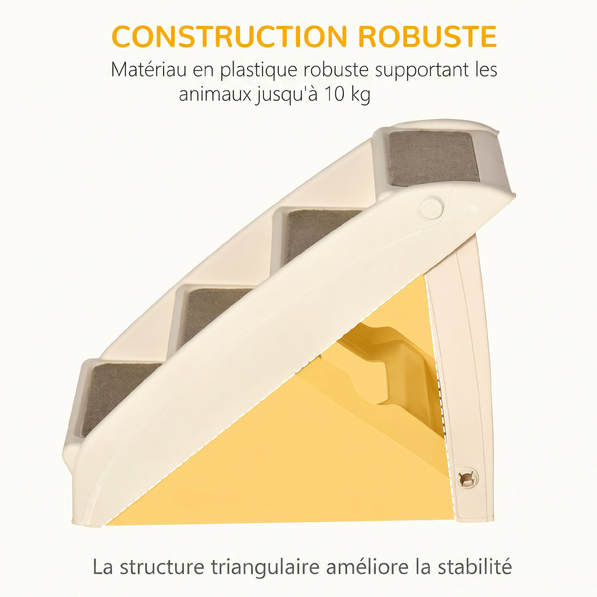 Escalier pour Chien Pliant à 4 Marches Antidérapantes, Escalier pour Animaux en Plastique, 62 x 38 x 49,5 cm, Beige-5