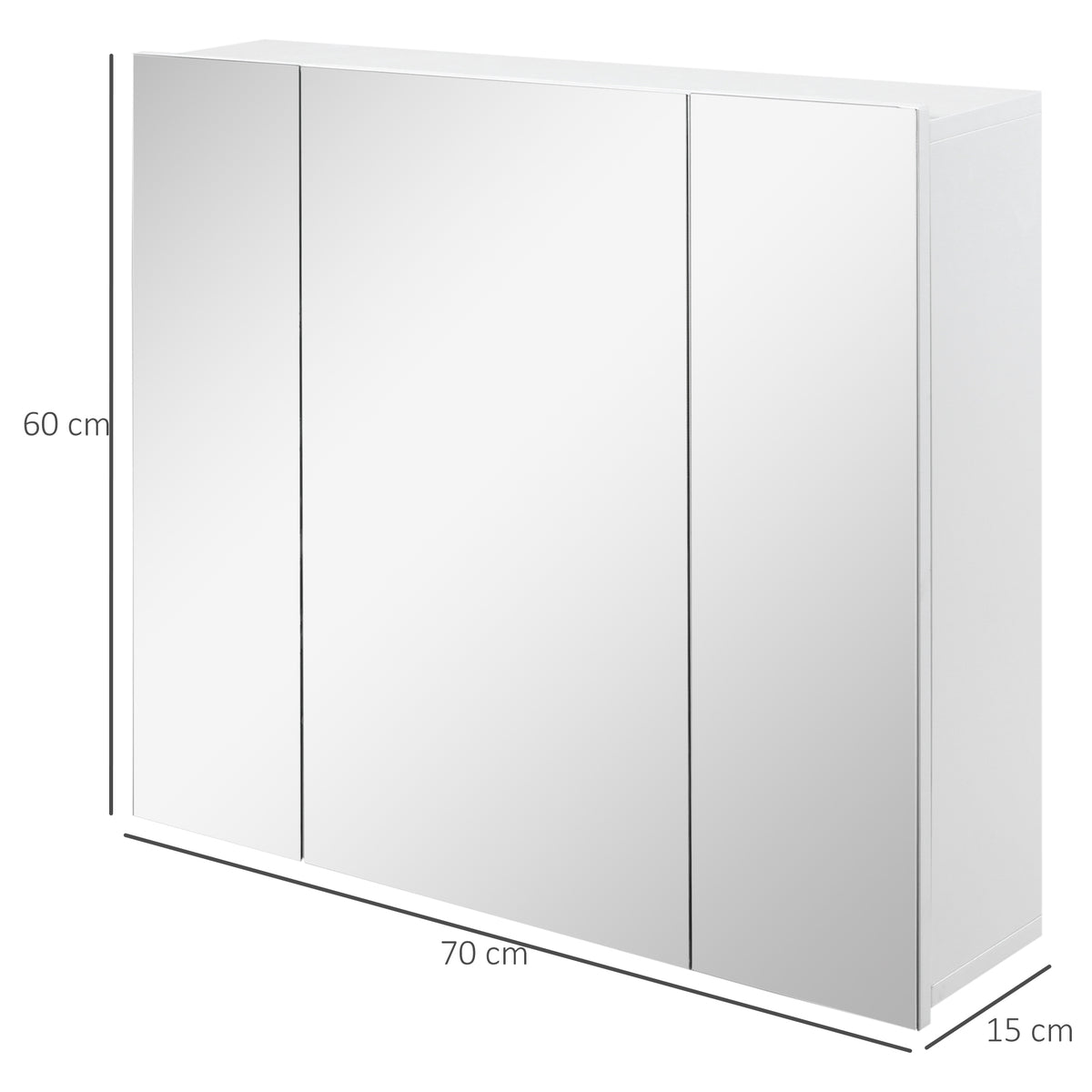 Armoire murale de salle de bain avec 3 portes miroir et étagères réglables en MDF Blanc dim. 70L x 15l x 60H cm-2