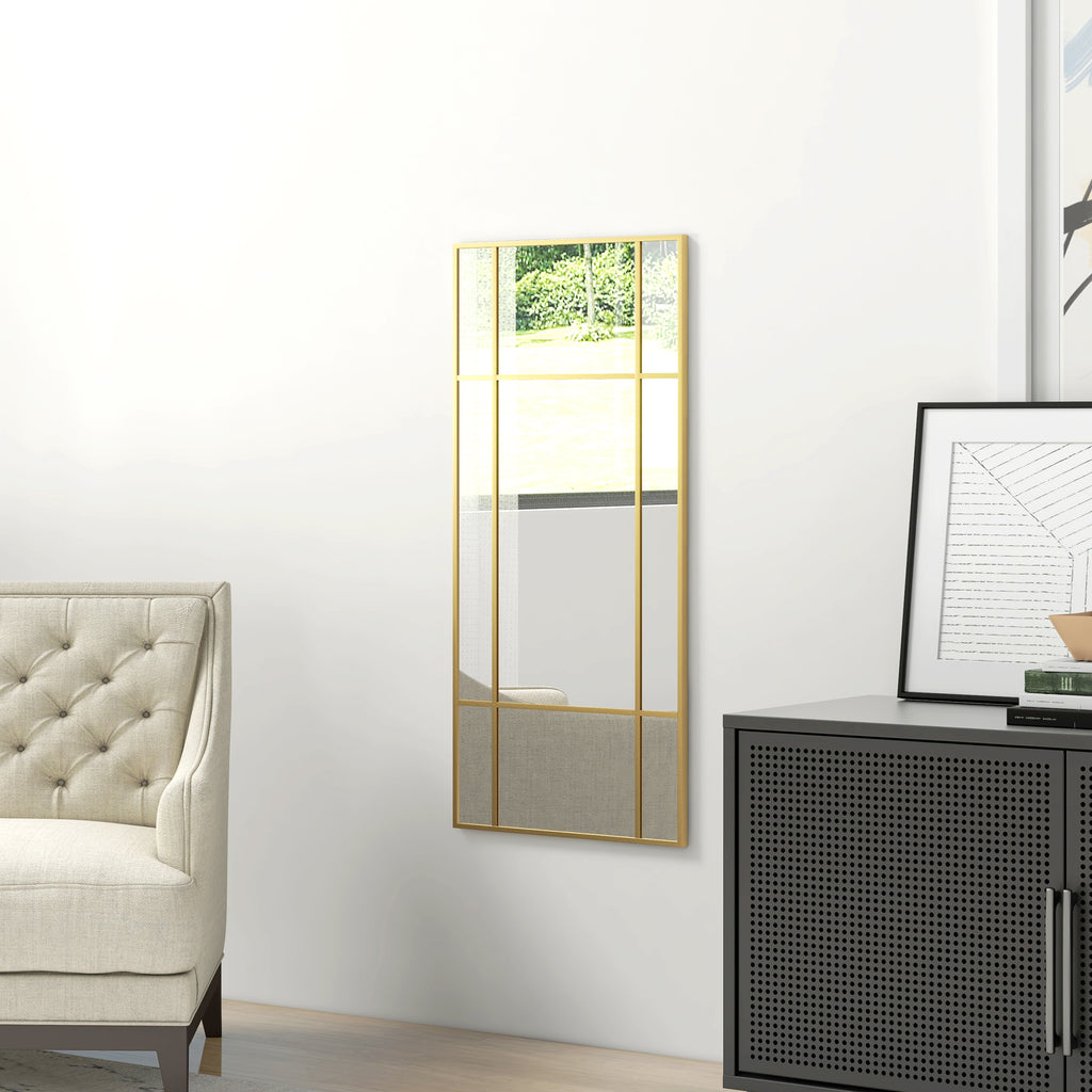 Miroir mural verrière rectangulaire style fenêtre, horizontal ou vertical avec 4 crochets, en métal doré - 110x50 cm-7