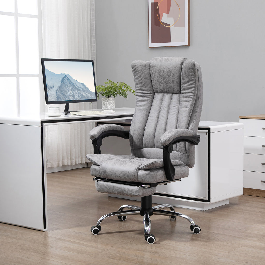 Fauteuil de bureau massant et chauffant, chaise de bureau, chaise ergonomique avec hauteur réglable, dossier inclinable, repose-pied et télécommande filaire, pivotant à 360°, gris-1