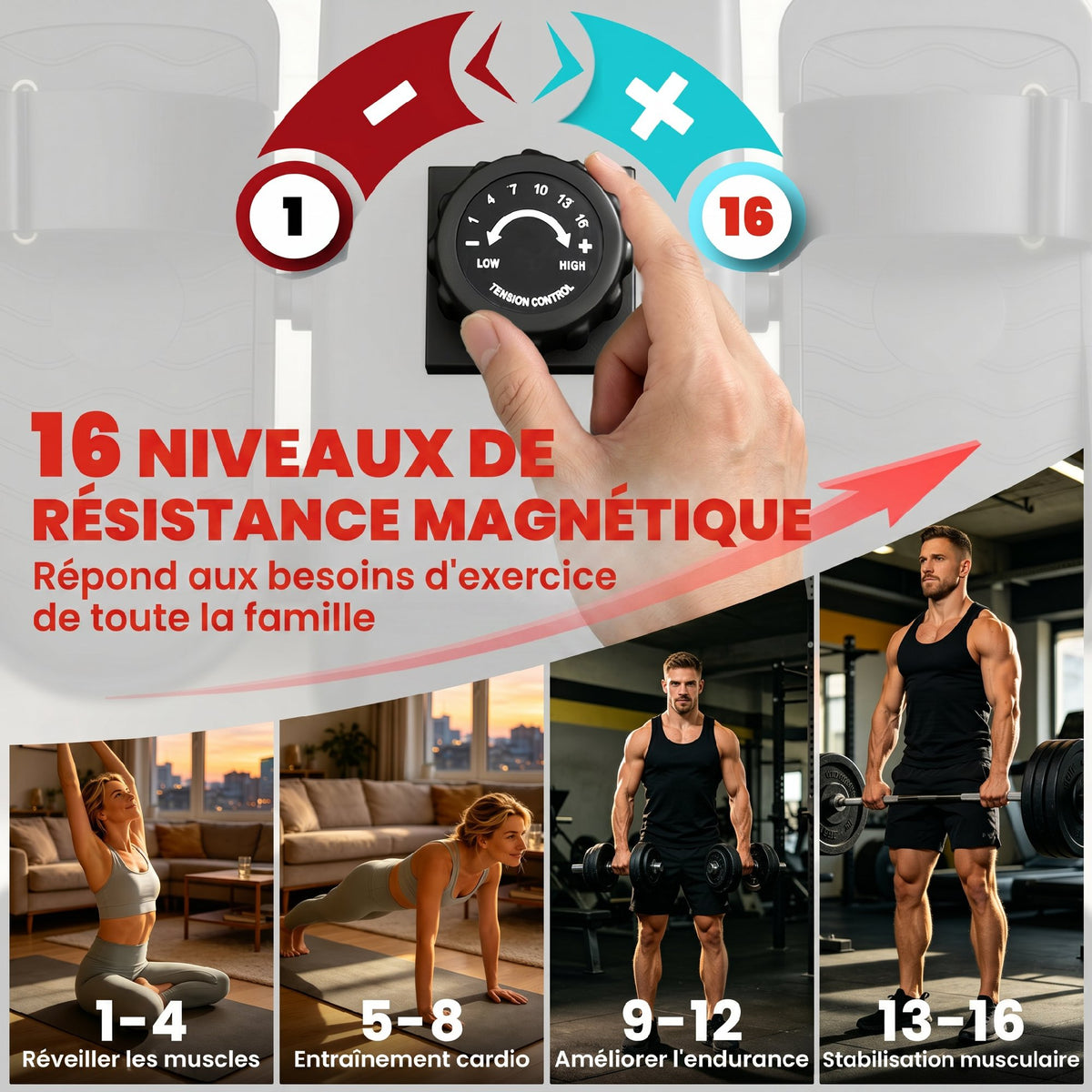 Rameur Musculation d'Appartement Bluetooth Connecté Kinomap & Zwift 16 Niveaux Résistance Silencieux 135x42x72cm Rouge-4