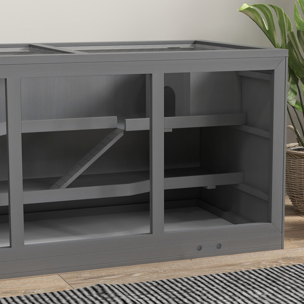 Cage à hamster cage gerbilles 2 niveaux toit ouvrable fenêtres cabane 2 échelle, 115 x 57 x 55 cm, gris-7