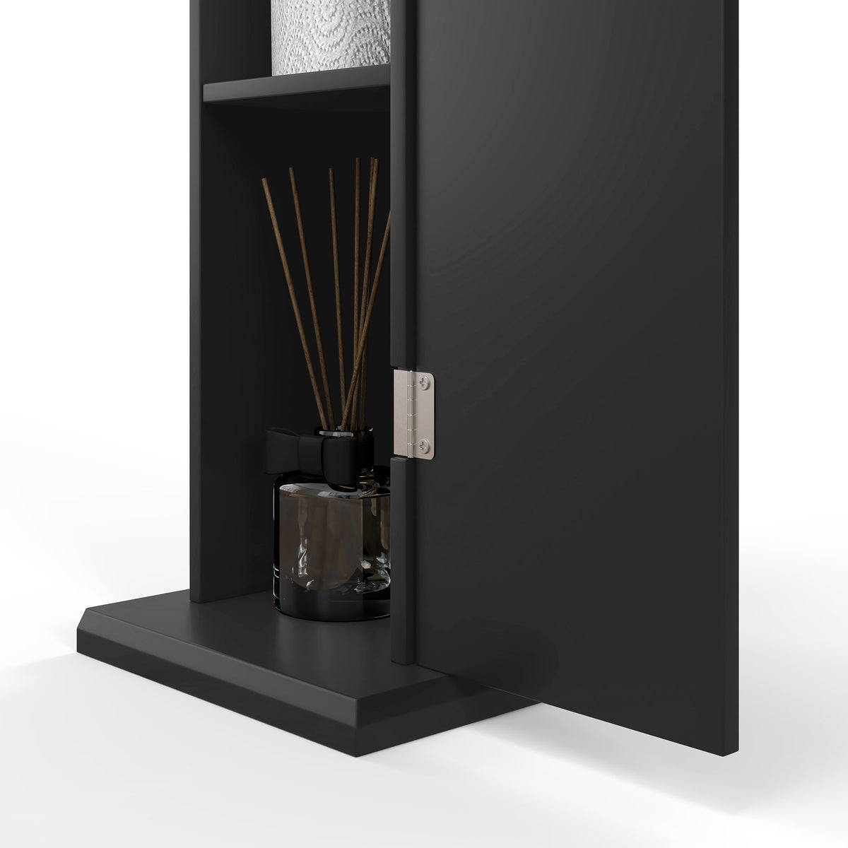 Support papier toilette meuble salle de bain 3 niveaux et sortie papier, pour petits espaces, noir-8