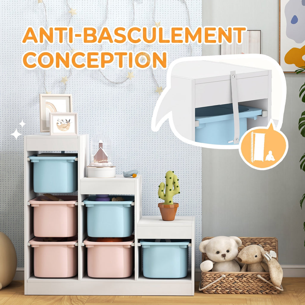 Meuble de rangement pour jouets des enfants avec 6 bacs amovibles, 3 niveaux de rangement, 96 x 38,5 x 90, multicolore-5