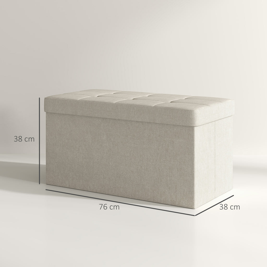 Banc de rangement pouf de rangement pliable bout de lit repose-pieds avec couvercle capitonnée 76L x 38l x 38H cm crème-2