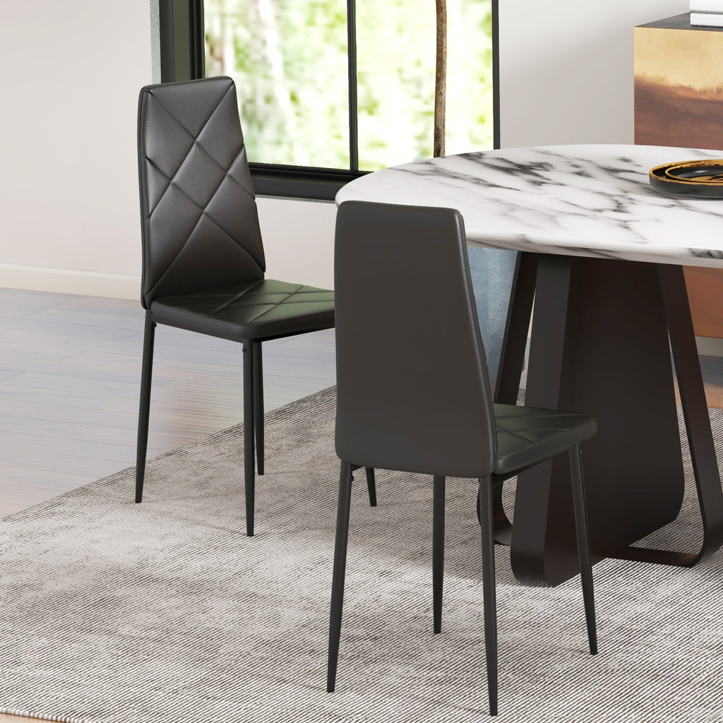 Lot de 2 chaises de salle à manger avec dossier haut, revêtement synthétique et pieds en acier, noir-9