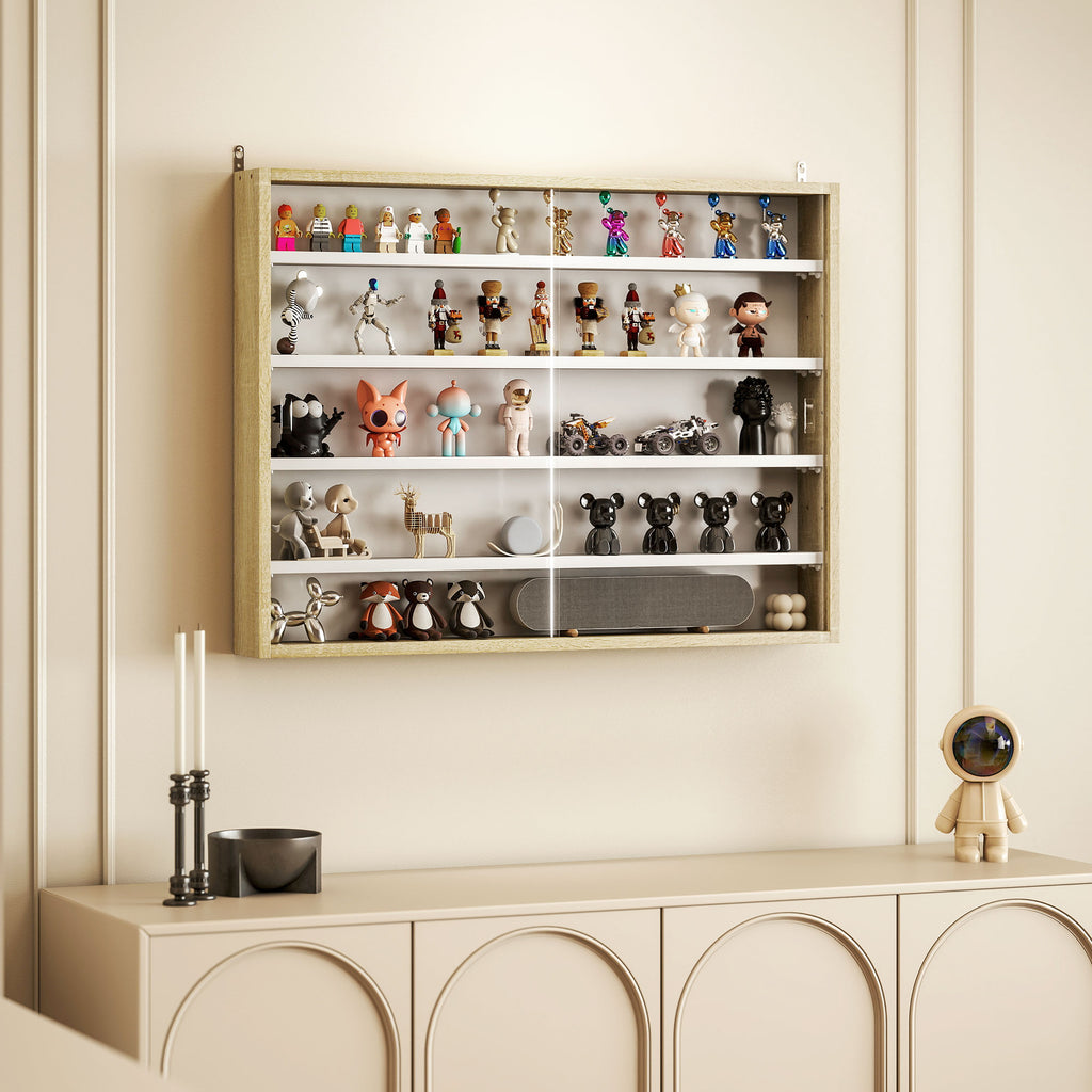 Vitrine pour collection vitrine murale 80 x 9,5 x 60 cm 4 étagères réglables en hauteur 2 portes coulissantes en verre-7