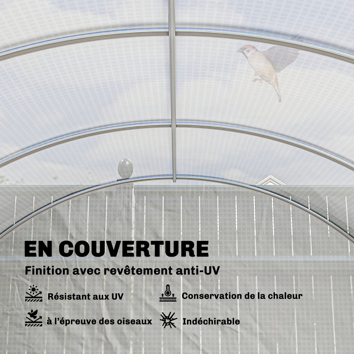 Serre de jardin tunnel 24m² 8L x 3l x 2H m - 16 fenêtres, Porte zippée enroulable acier galvanisé, bâche PE, Blanc-3