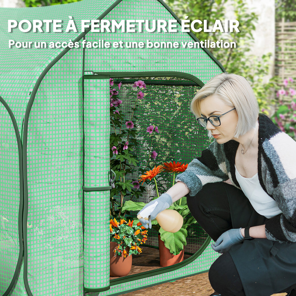 Mini serre pop-up petite serre légumes plante fleurs avec porte à fermeture éclair en PE 150 x 148 x 148 cm vert-5