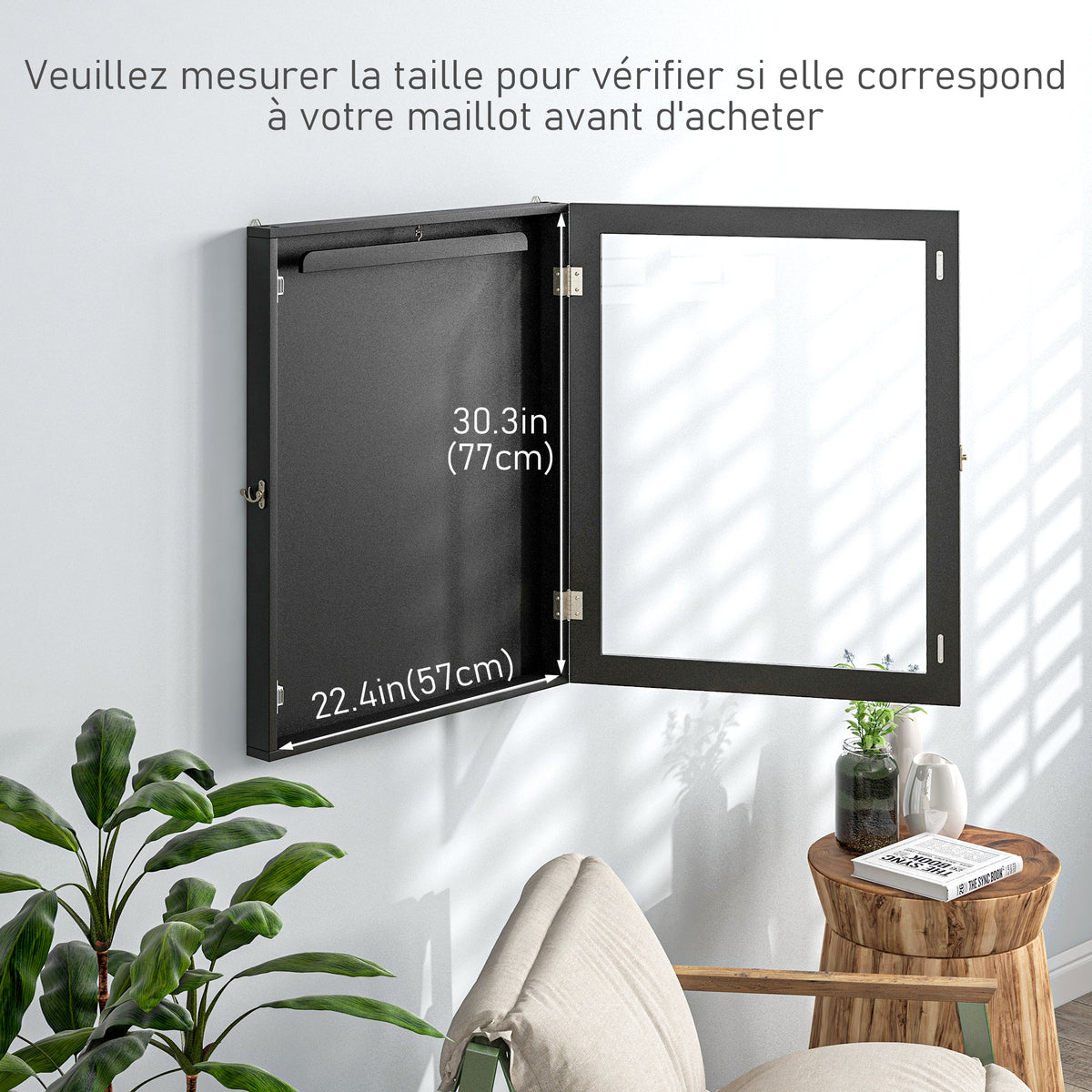 Frame box T-frame cadre pour maillot porte acrylique doublure interne feutre 60 x 6,5 x 80 cm noir-6