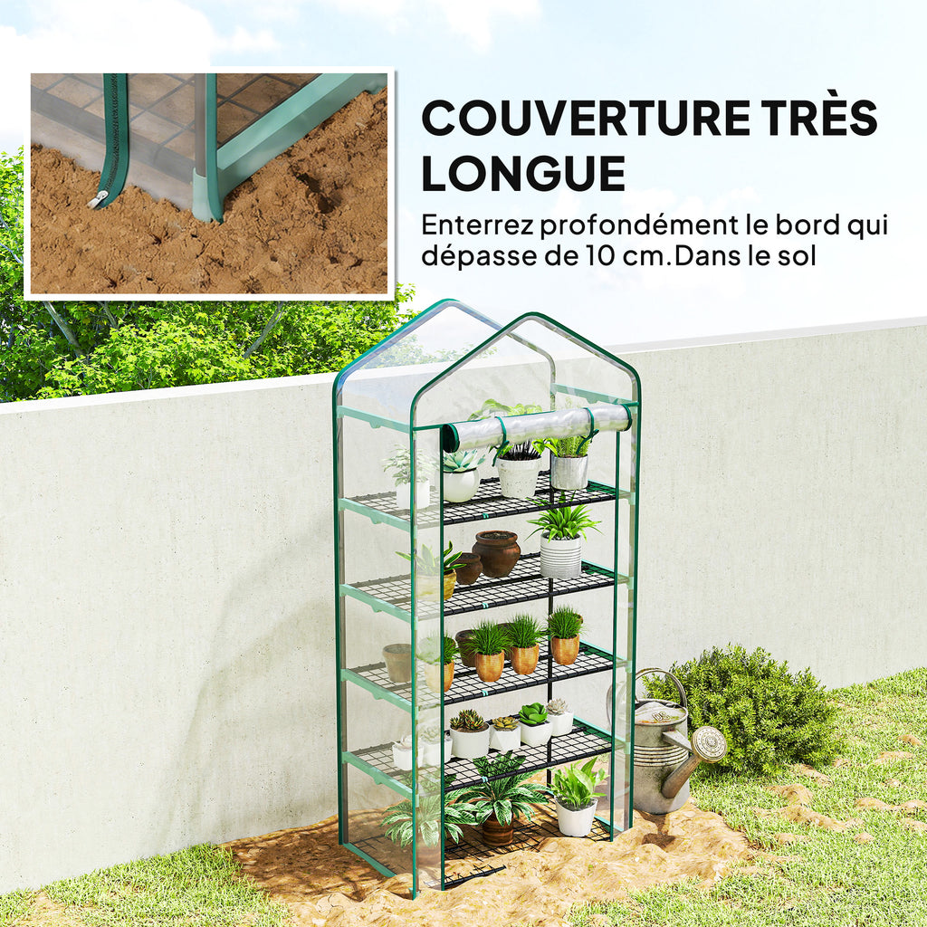 Serre de jardin PVC avec étagères 5 niveaux, serre de balcon, châssis en acier, porte zippée, 90x49x193cm, transparent-7