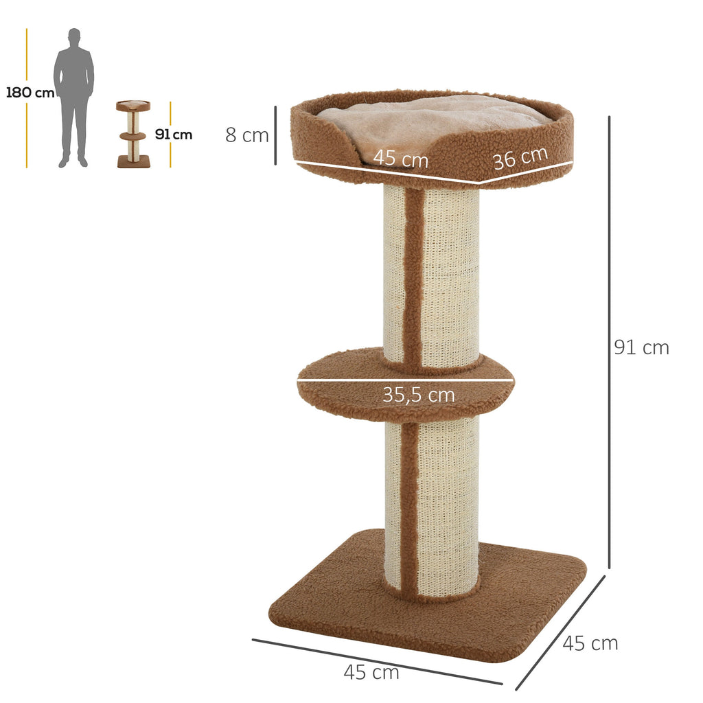 Arbre à chat avec griffoir centre d'activités 2 plateformes coussin marron clair-2