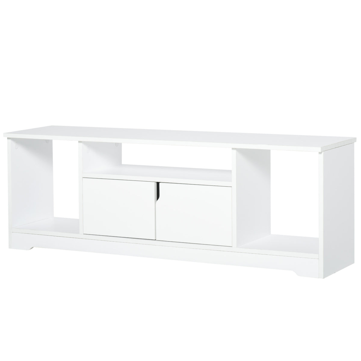 Meuble TV Banc TV Design Contemporain - 3 niches, Placard Double Porte - dim. 120L x 30l x 41H cm - Panneaux Particules Blanc-0