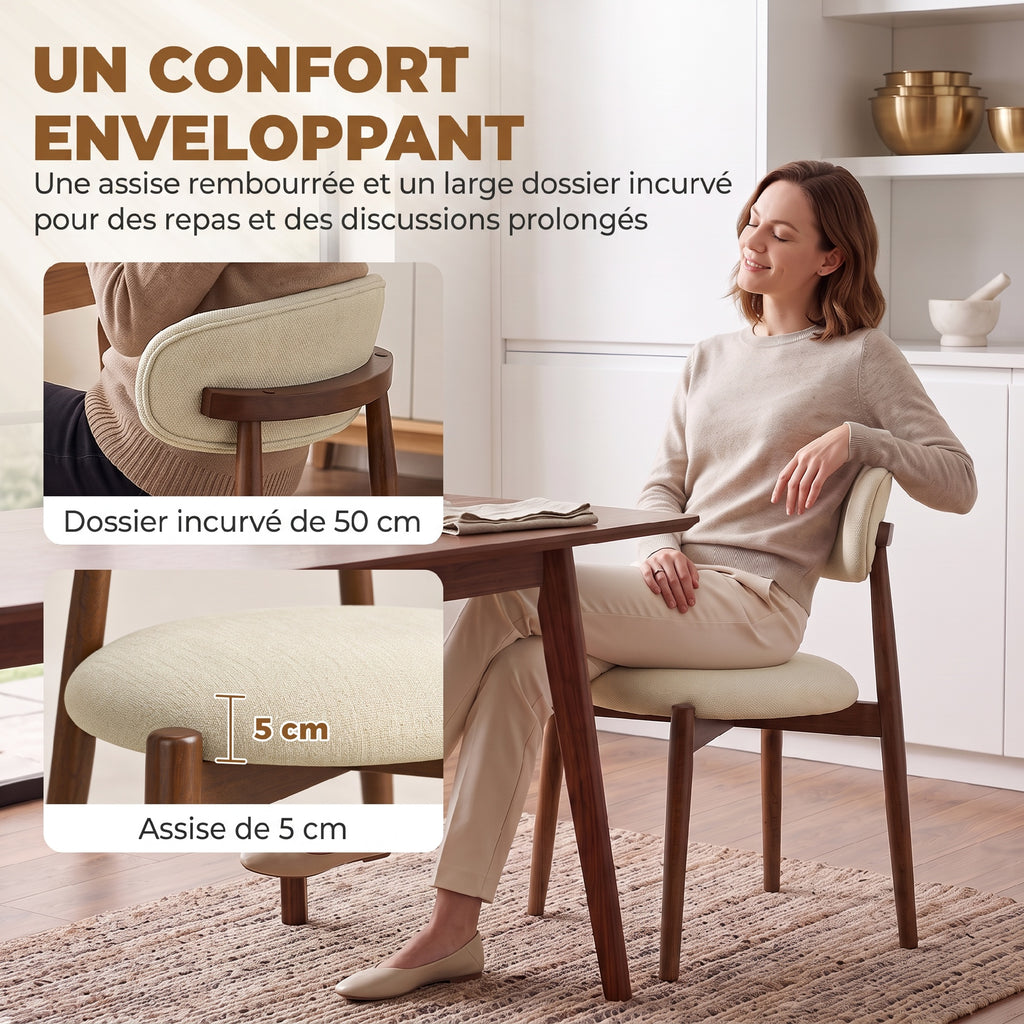 Lot de 2 Chaises Salle à Manger, Chaises de Cuisine en Chenille avec Dossier Incurvé, Assise Rembourrée, Beige-5