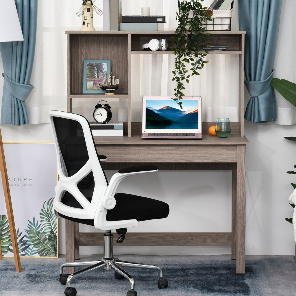 Bureau avec rangement bibliothèque en bois moderne avec étagères et grand plateau pour petits espaces maison-9