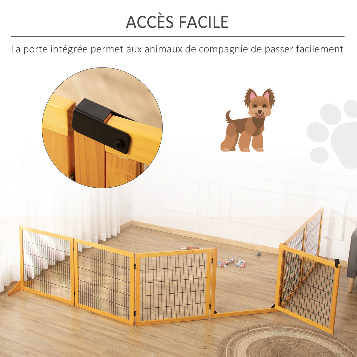 Barrière de sécurité pour chien barrière pliable à 6 panneaux avec pieds amovibles 432 x 36 x 70 cm jaune-4