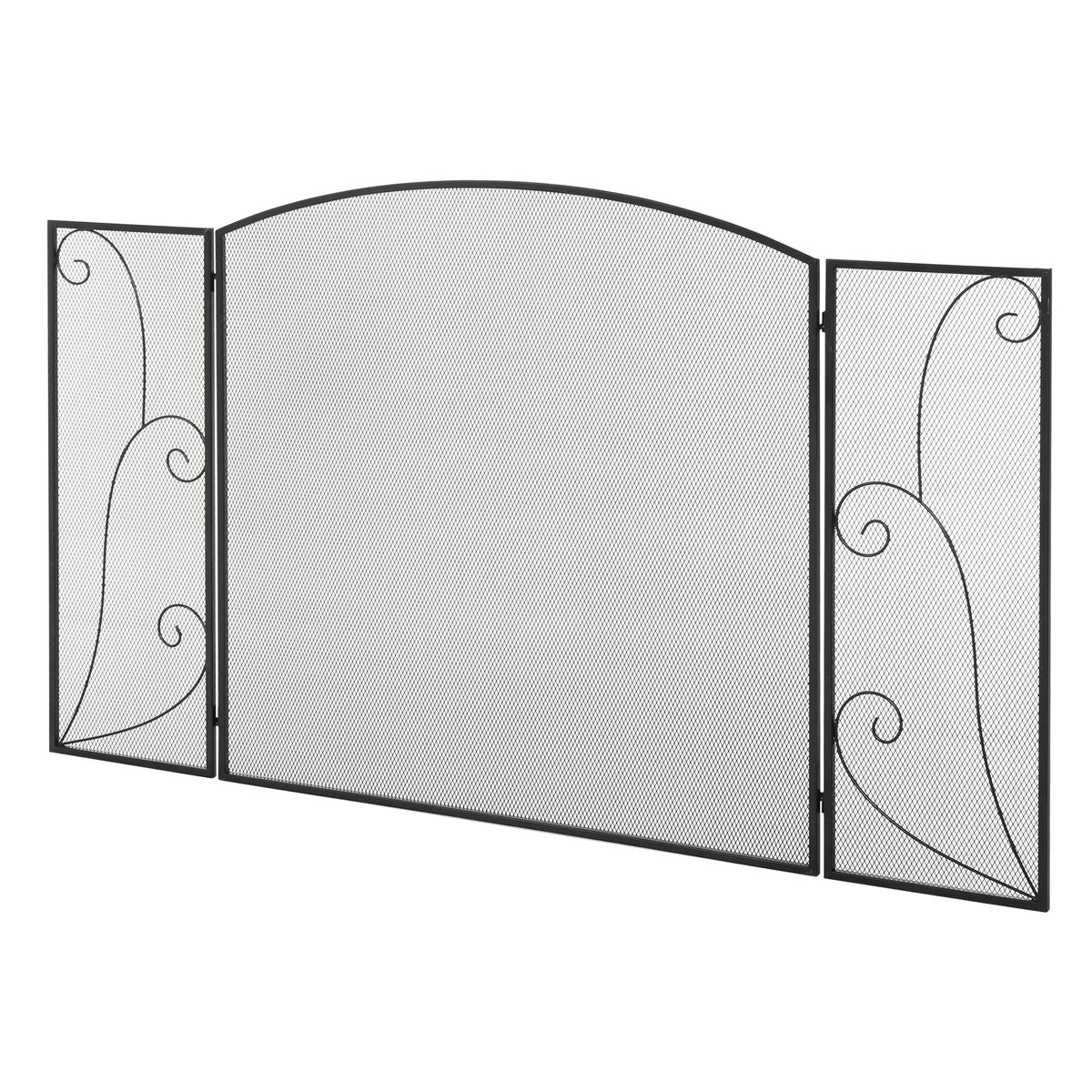 Pare-feu pour cheminée ou poêle design élégant Pare-étincelles 3 Volets Pliables dim. 132,5L x 76,5H cm Acier métal Noir-0
