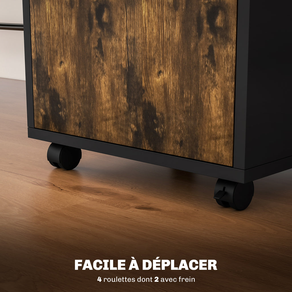 Caisson de bureau à roulettes avec tiroir placard niche pour documents et dossier suspendu 40 x 35 x 60 cm brun rustique-5