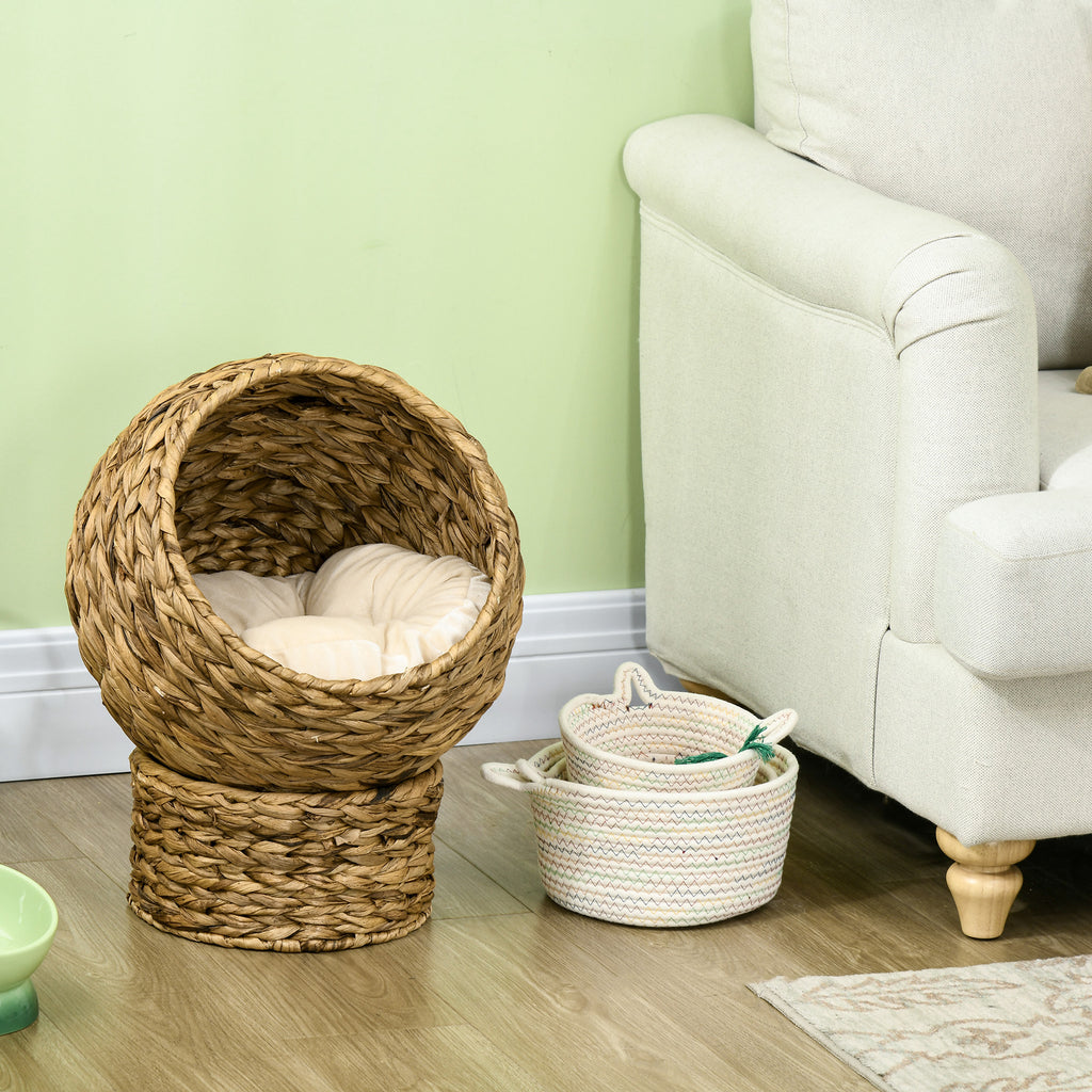 Panier chat lit surélevé chat cosy niche grotte à chat grand confort dim. 40L x 37l x 51H cm coussin moelleux beige inclus-6