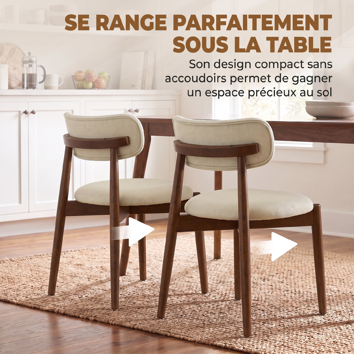 Lot de 2 Chaises Salle à Manger, Chaises de Cuisine en Chenille avec Dossier Incurvé, Assise Rembourrée, Beige-6