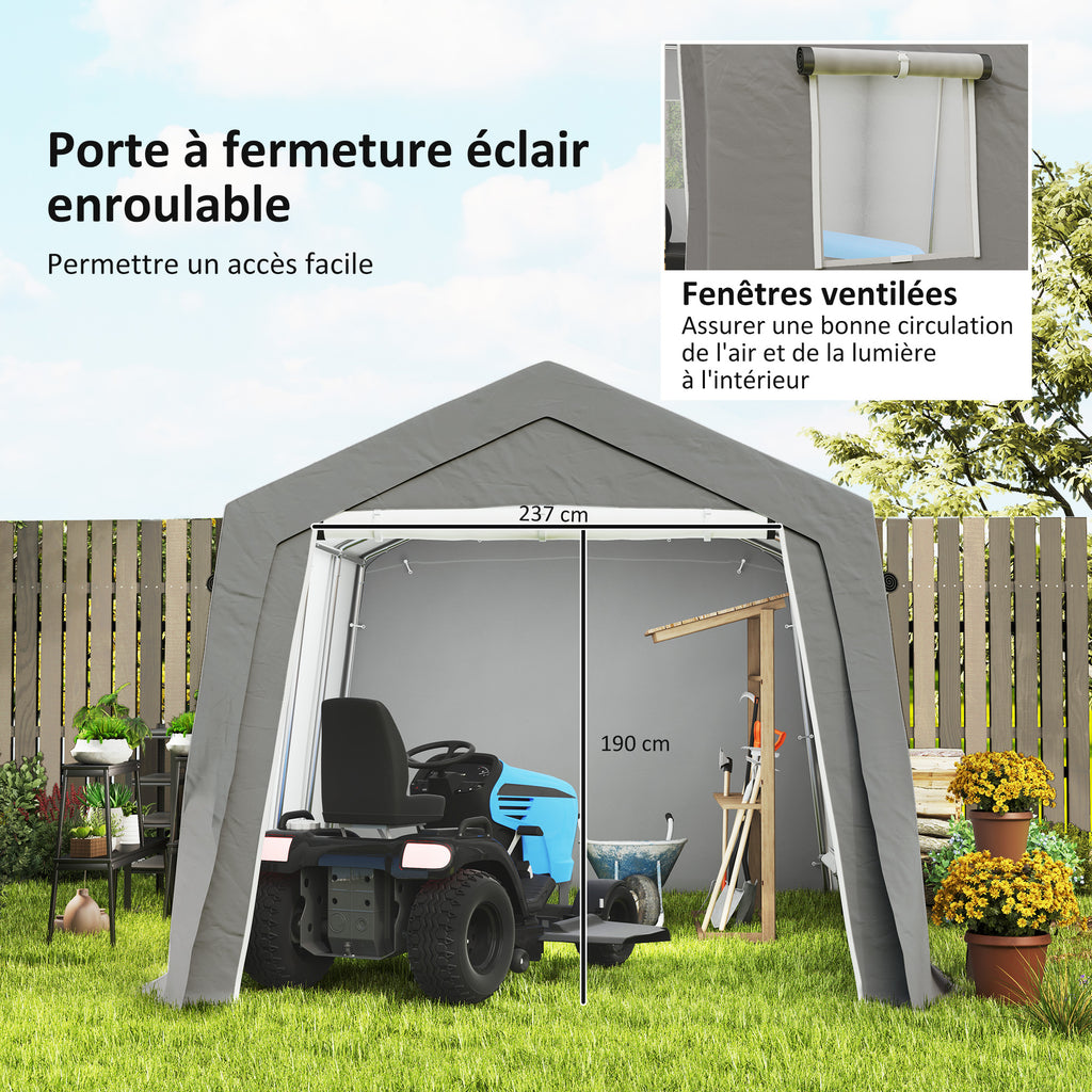 Abri de Rangement Extérieur 3 x 4,5 m, tente de stockage étanche et anti-UV, porte enroulable, fenêtres, gris-5