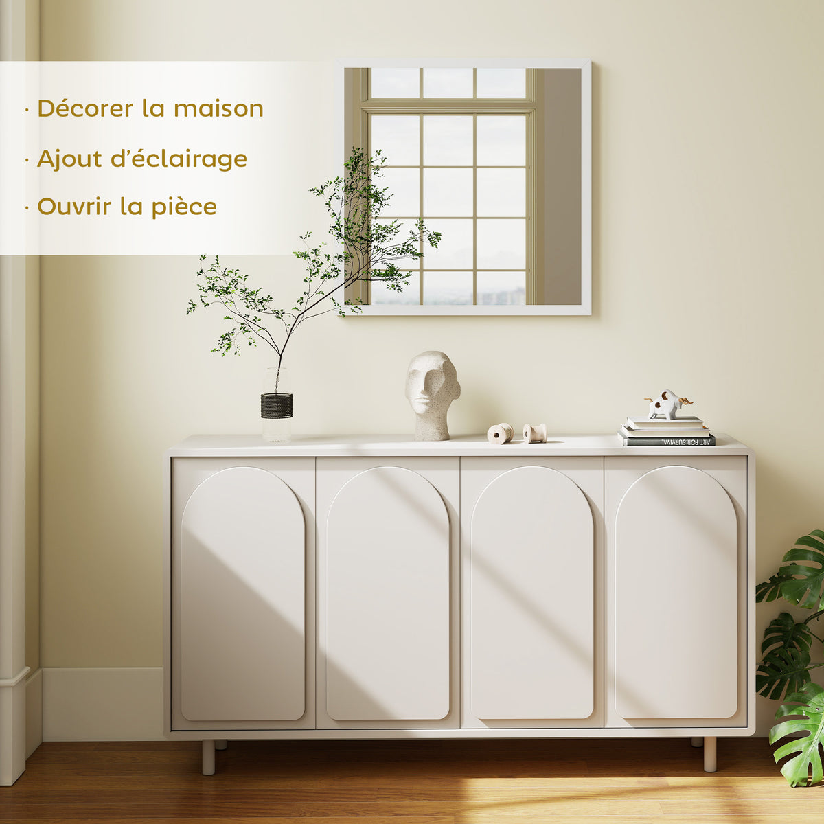 Miroir mural carré 50 x 50 cm, cadre en bois blanc, idéal pour la salle de bain, salon ou chambre-3