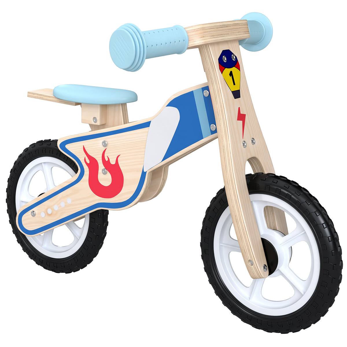 Draisienne Enfants Vélo Bébé sans Pédales avec Selle Réglable en PU, pour 3-5 Ans Jusqu'à 50 kg, Bois Naturel-0