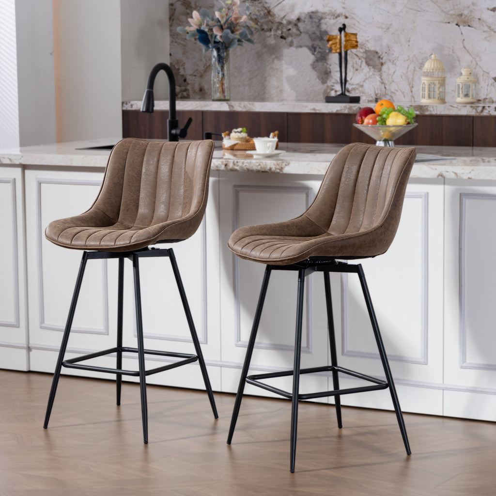 Lot de 2 tabourets de bar, chaises de bar en PU, assise rembourrée 68H cm, dossier et repose-pieds, marron-9