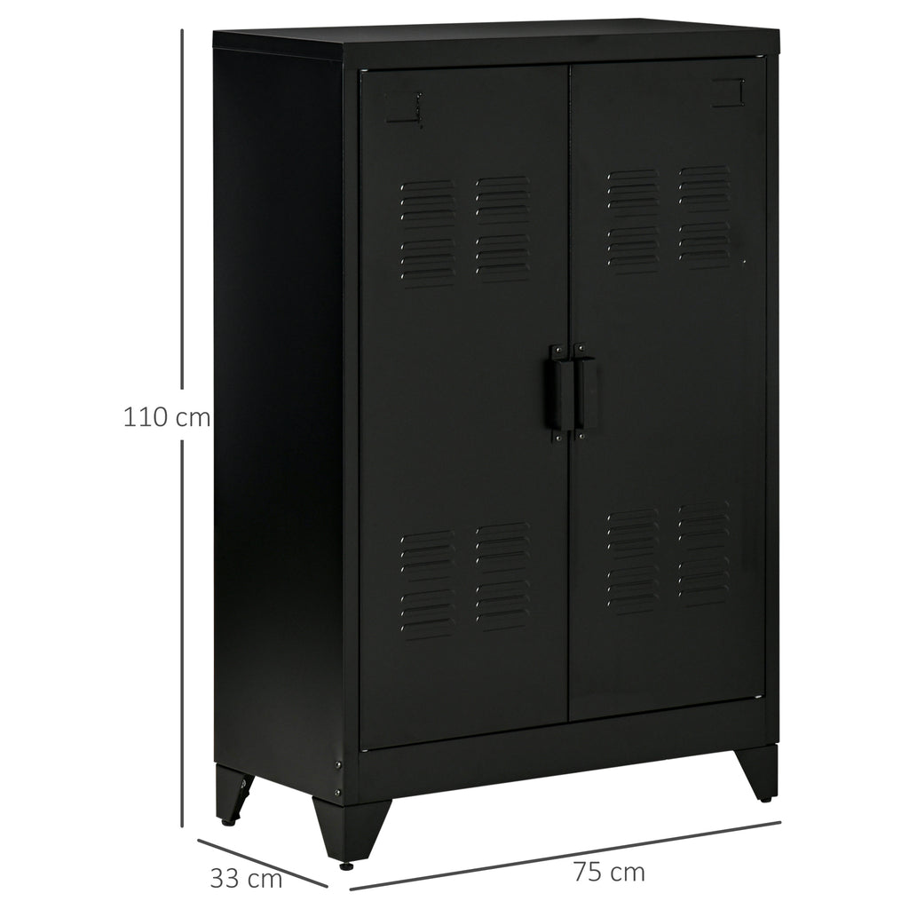 Armoire de Rangement métal Garde-robe Caisson de dossier Armoire Bureau sur pied Style Industriel - 2 étagères - Noir-2